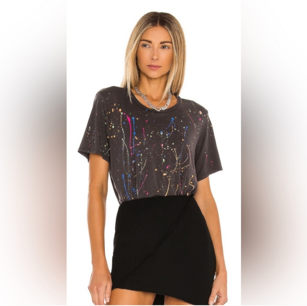 Michael Lauren Hermosa Women's Black Neon Splatter Puff Paint Tee XS